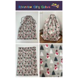 Santa Sack - Large - Snowmen and Xmas Trees on Grey